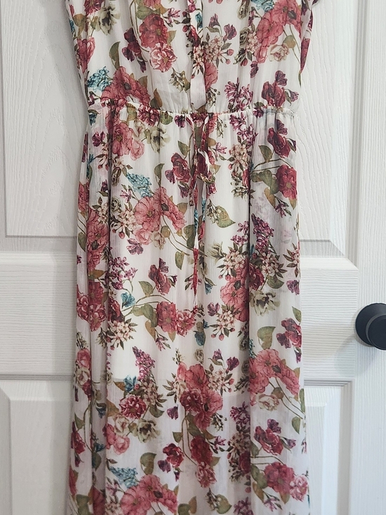 DR2 Dresses & Skirts - Floral Maxi Dress in White with Pink & Green Blooms